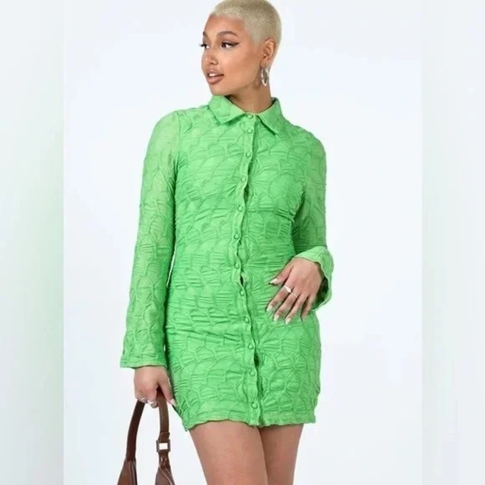 Princess Polly | CALVERT LONG SLEEVE MINI DRESS GREEN Various Sizes Available